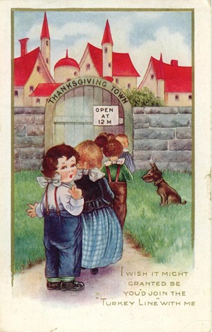 vintage-thanksgiving-town-children-dog-postcard